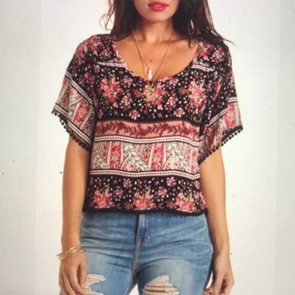 Tops - Pom Pom trimmed patterned shirt. OFFERS SO WELCOME